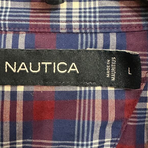 Nautica Men’s Plaid Button Down Shirt Size Large Navy Red Classic Fit - Picture 6 of 7